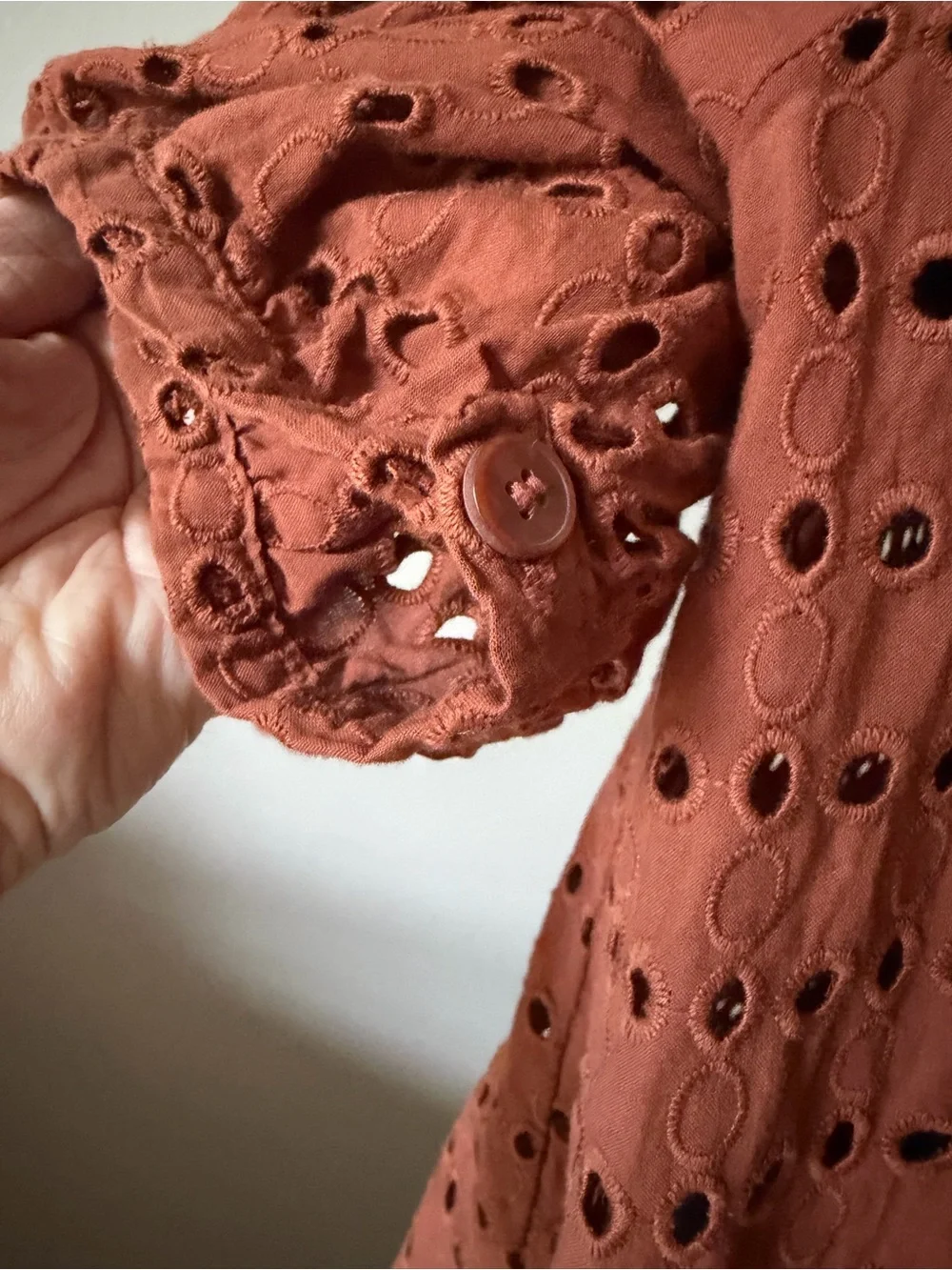 LOFT Brown Eyelet Button-Front Short Sleeve Blouse Small